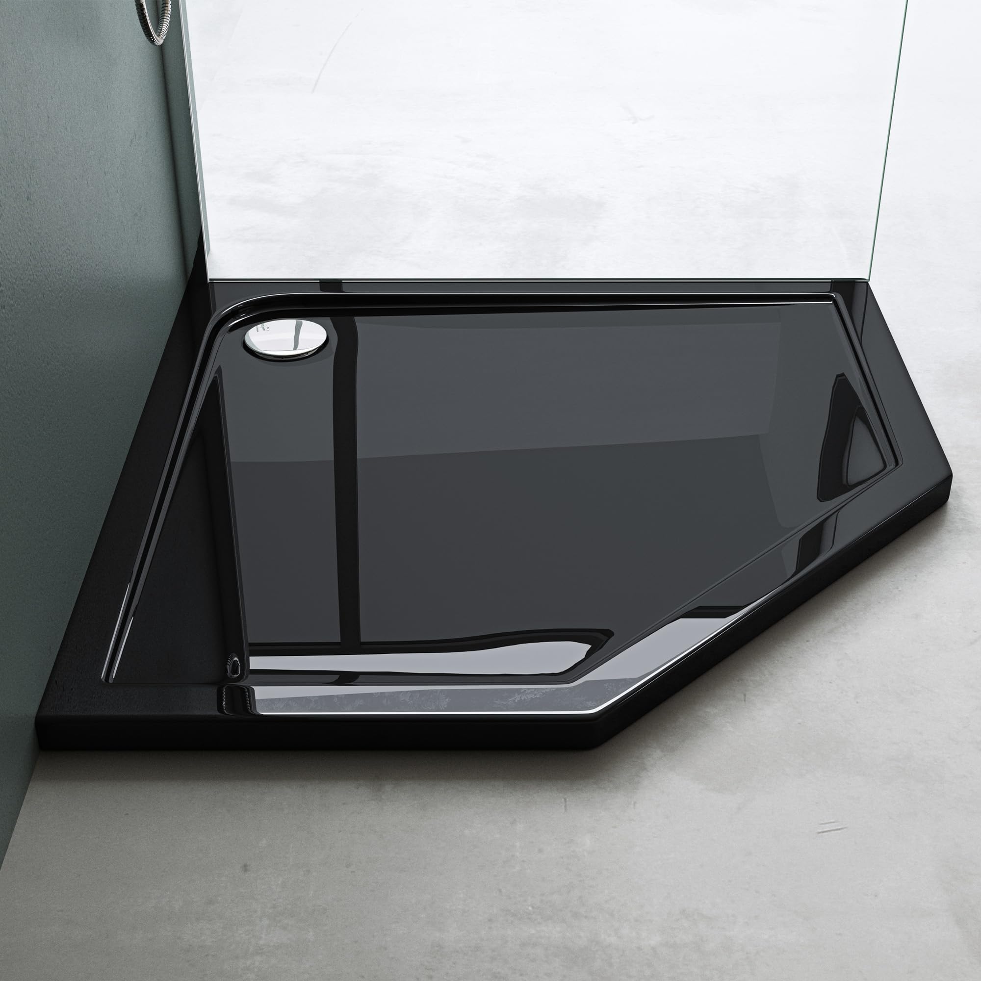 Mai & Mai Plato de Ducha Rectangular Negro 80x80x4cm Plato de Ducha Extraplano Acrílico con Juego de Desagüe AL02 Faro5