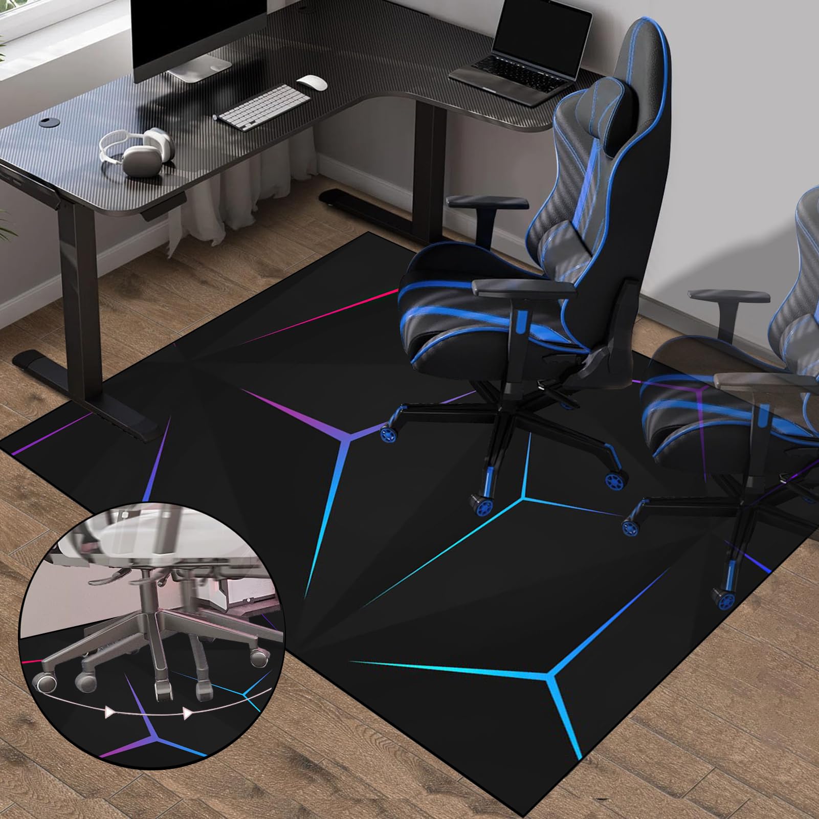 Tapis Chaise de Bureau, Tapis Chaise Gaming Antidérapant Tapis pour Fauteuil, 90 x 120 cm Tapis Gaming Sol pour Sols durs, Protège Sol Protection Sol Gamer Bureau Gaming pour Salon, Chambre, Bureau