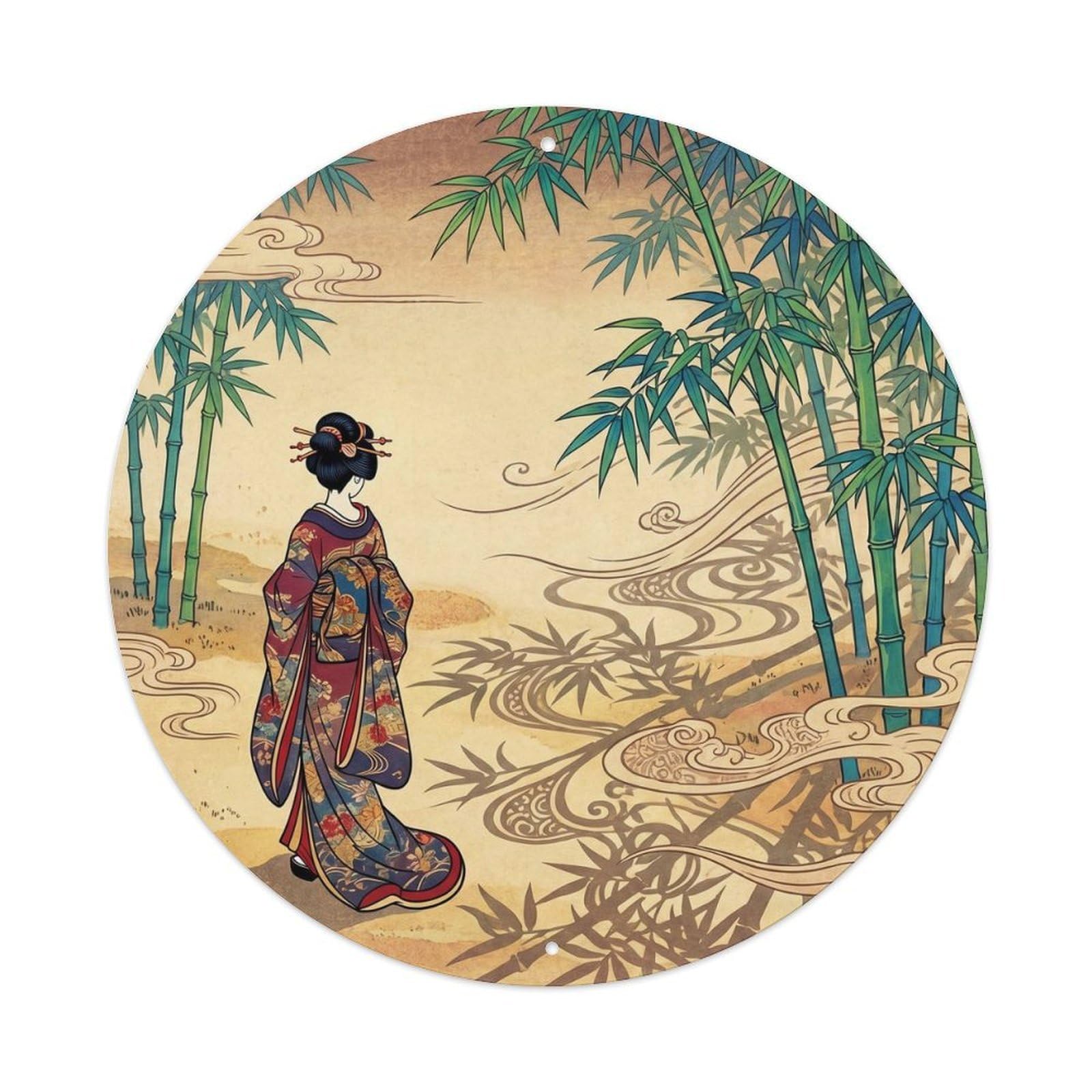 Japanese Geisha Bamboo Shadows Swaying Ground Metal Tin Sign