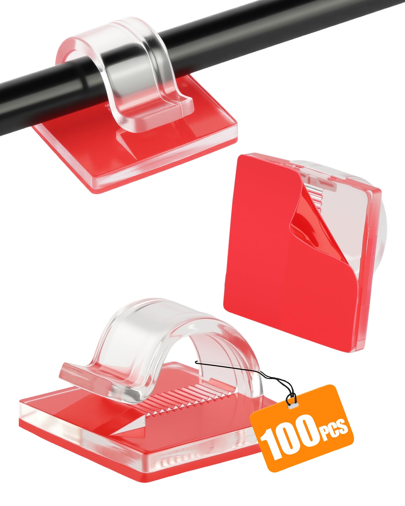 Clips Câbles Autocollants sans Perçage 100 PCS, Adhésif Fort sans Trace, Rangement Cable pour Bureau Mur Guirlande, Transparent
