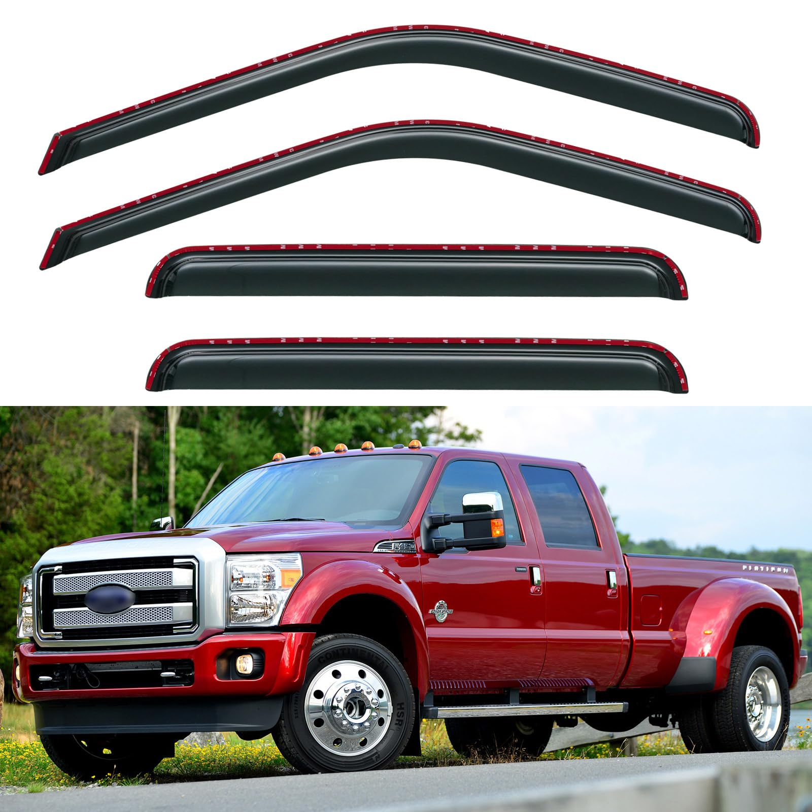 in-Channel Window Visors Rain Guards for 1999-2016 Ford F250 F350 F450 F550 Super Duty, Side Wind Deflectors Vent Shades for 99-16 F-250 F-350 F-450 F-550 SuperCrew Cab