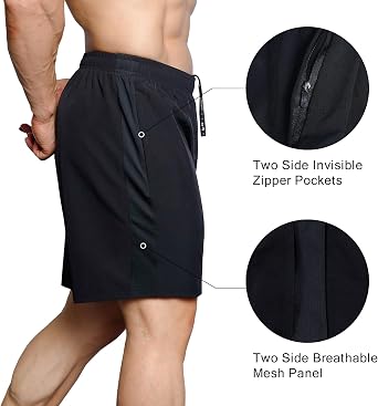 Gaglg Men's 7 Athletic Shorts 2 Pack Quick Dry Workout Running Shorts with Zipper Pockets