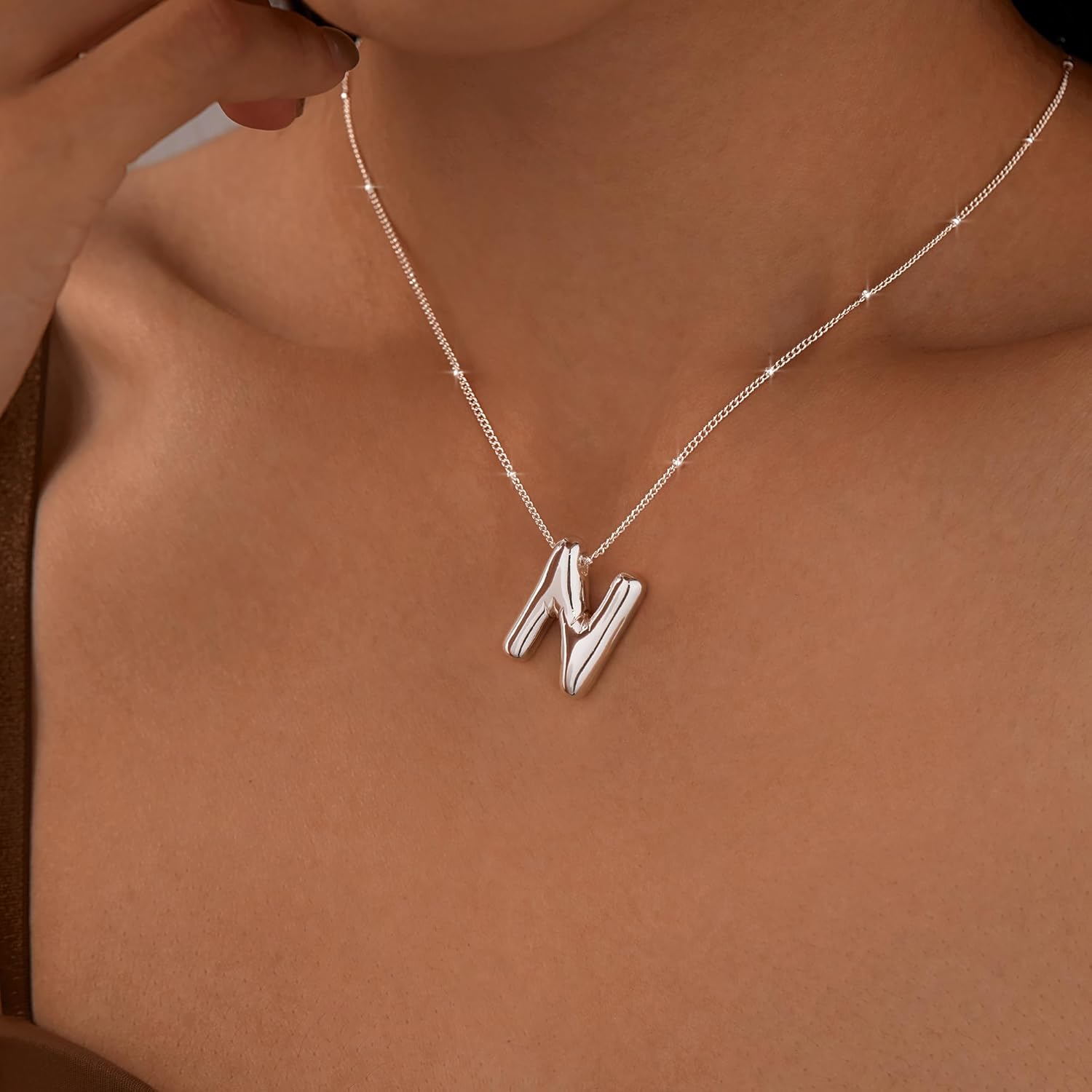 Inerney Valentines Day Gifts Gold Bubble Letter Necklace Initial Necklaces for Women, Chunky 14K Plated Balloon Initials, Trendy Charm Non Tarnish Custom Name Pendant Jewelry Gifts for Mom - Image 2