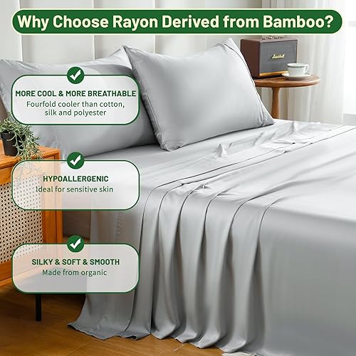 Miniatura 4 de Bedlifes Full Size Sheet Set Cooling Sheets Rayon Derived from Bamboo-400TC Breathable Luxury Bed Sheets,Sateen Silky Bedding Sheets-16 Deep Pocket