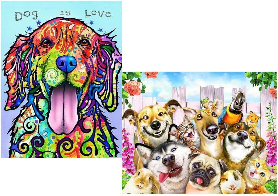 Pintoo Two Plastic Jigsaw Puzzles Bundle - 500 Piece for Adults - Dean Russo - Dog is Love and 500 Piece for Adults - Howard Robinson - Pet Selfie [H2039+H2068]