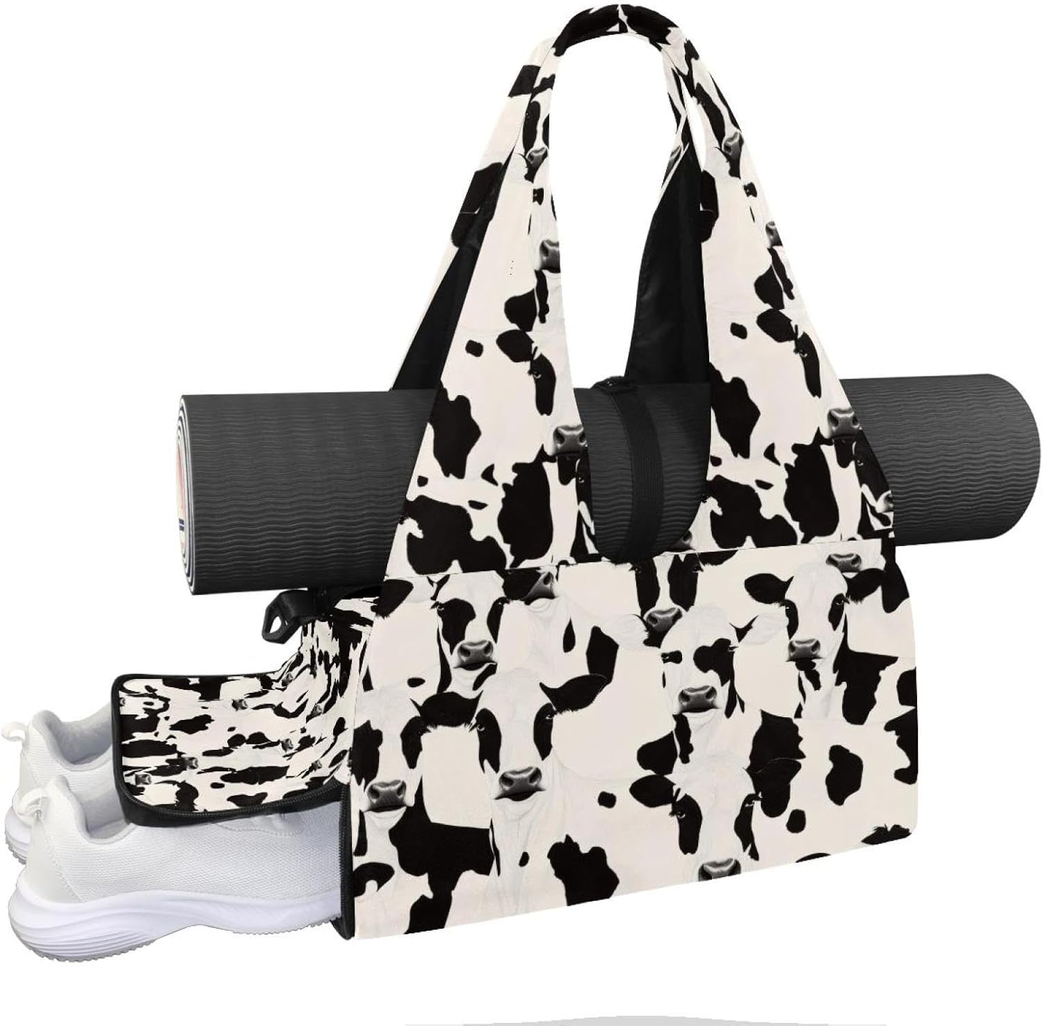 Yoga Mat Bag, Gym Workout Bag with Shoe Compartment, Boho Butterfly Floral Pilates Bag for Women, Quick Access Storage Yoga Tote Bag for Sports Travel Office