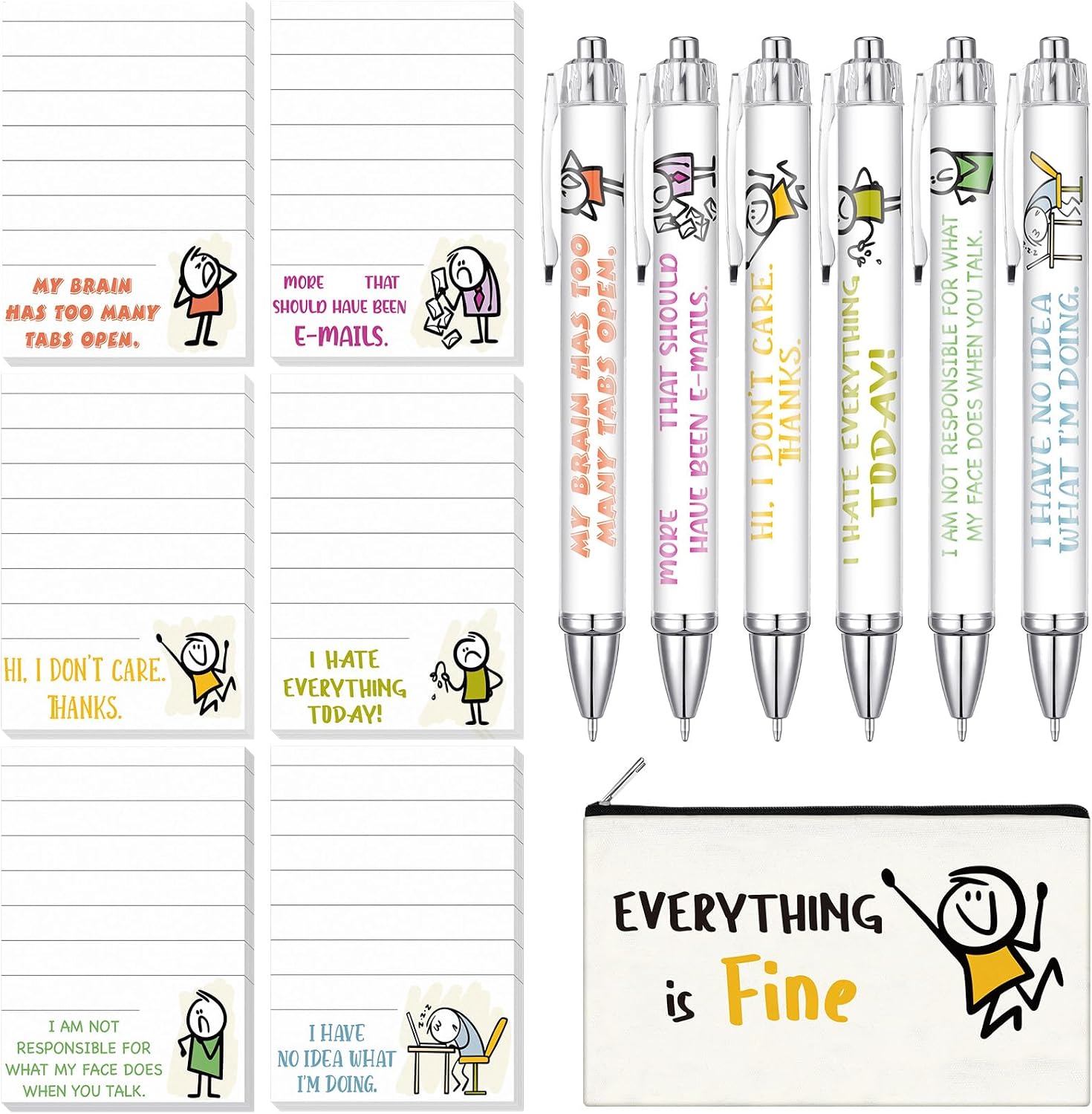Sayglossy 13 Pcs Funny Coworker Gift Set, 6 Pens 6 Pads 1 Pouch Bag