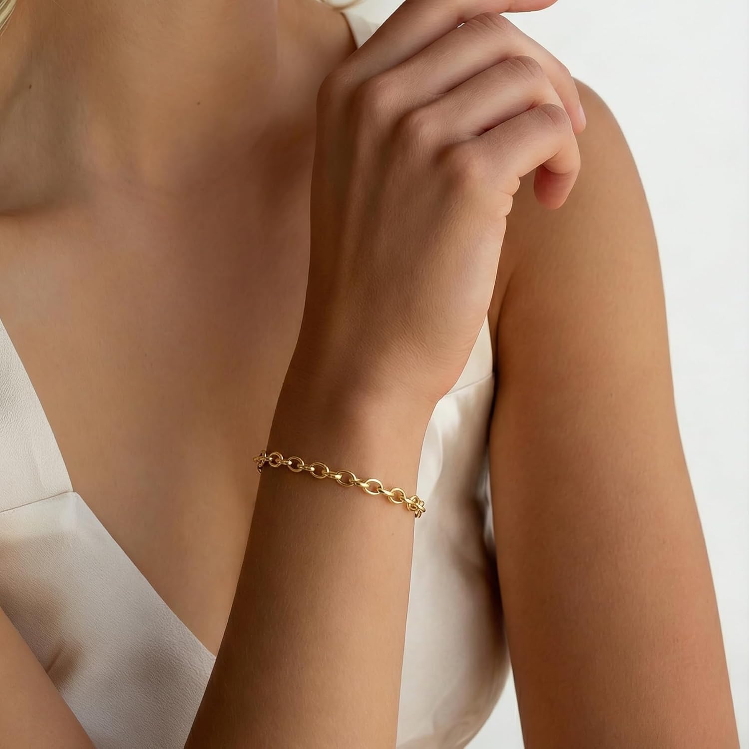 14K Gold Bracelets for Women O-Shaped Cable Chain Bracelet for Women Round-Edge Gifts Gold Jewelry Bracelets for Womens 6.5/7/7.5/8/9 in - Image 4