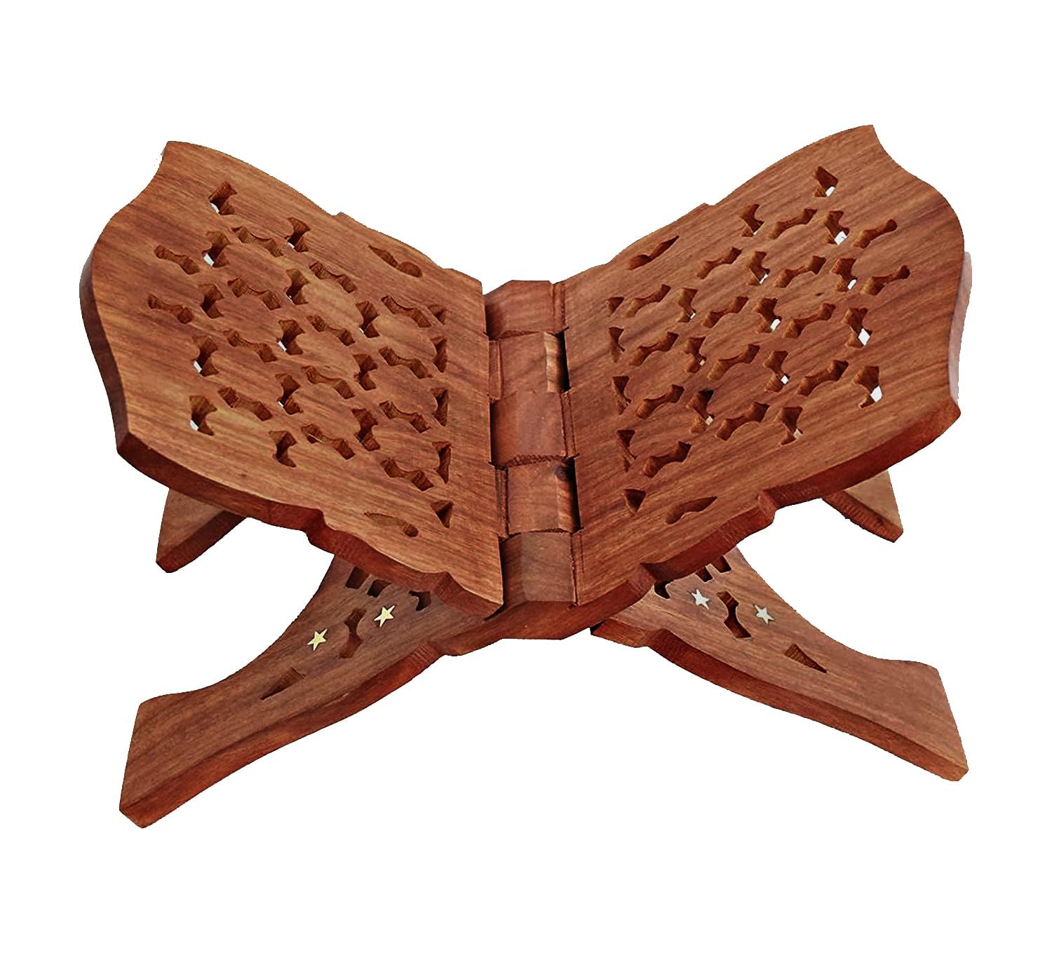 A&S Ventures Big Sheesham Wooden Hand Carved Holy Book Stand for Quran, Bible, Gita Reading Book Stand (Brown- 12 Inches)