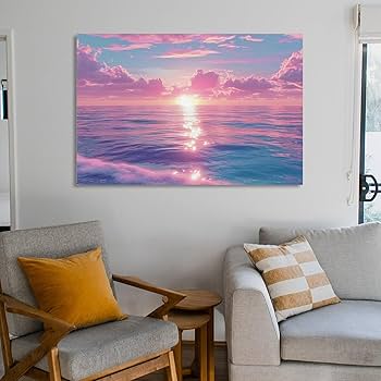 Amazon.co.jp: 絵画 ピンクブルーの海に眩しい日差しが映える Amazon.co.jp: 絵画 ピンクブルーの海に眩しい日差しが映える