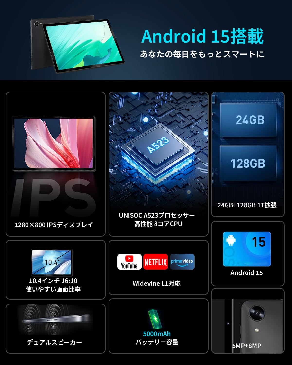 Amazon.co.jp: 【Android15 タブレット 10インチ wi-fiモデル