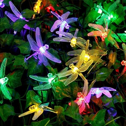 Miniatura 8 de Sundecor - Guirnalda de luces solares de libélula de 21.3 pies, 30 LED, 8 modos, multicolor, impermeable, libélula de cristal, luces LED para