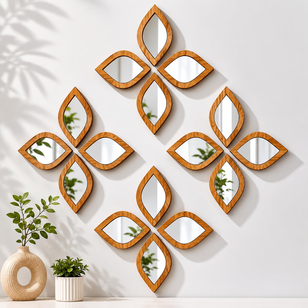 Leaf Shape Decorative Mirror Wall Decor, Set of 16, for Living Room, Bedroom, Home Wall Art-image-28