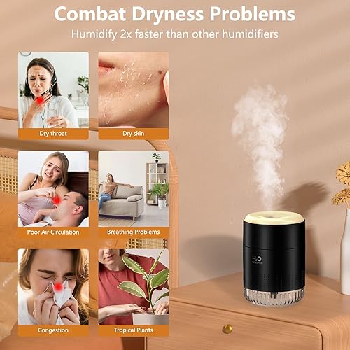 Miniatura 2 de Mini humidificador portátil, apagado automático, 2 modos de niebla, humidificadores bastante pequeños para dormitorio, viajes, oficina, escritorio,