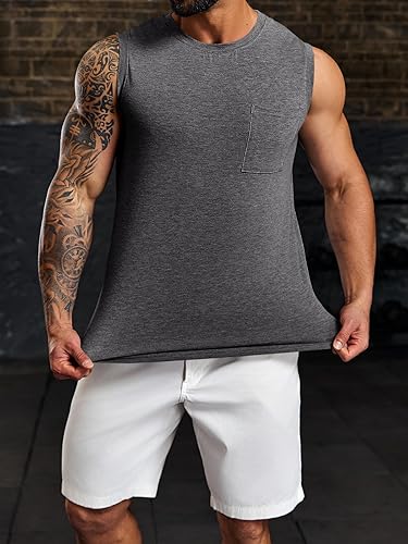 Miniatura 3 de Wihion Camisetas sin mangas para hombre con bolsillo para entrenamiento, culturismo, musculación