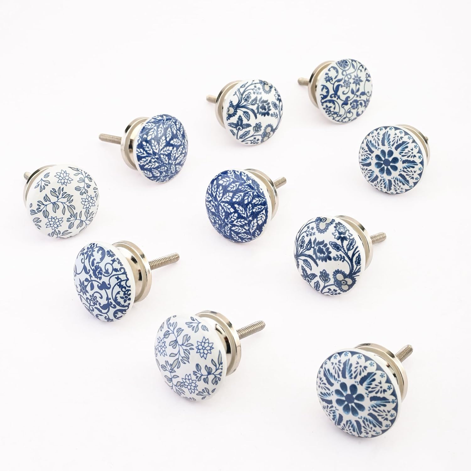 Perilla Home Set of 10 Blue Round Ceramic Drawer Knobs - Hand Made Glossy Decorative Vintage Knobs - for Home, Kitchen, Cupboard, Glass, Door Knobs, Dresser, Closet, Wardrobe and Drawer Pulls