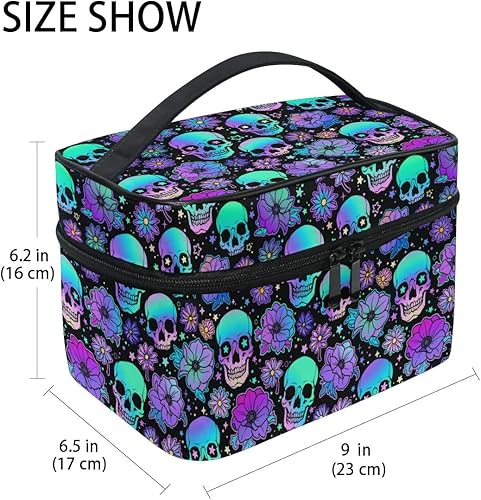 Miniatura 2 de Bolsa de maquillaje, bolsa organizadora de maquillaje de viaje con calavera y flores, neceser para niñas, mujeres y mujeres, Calaveras 220