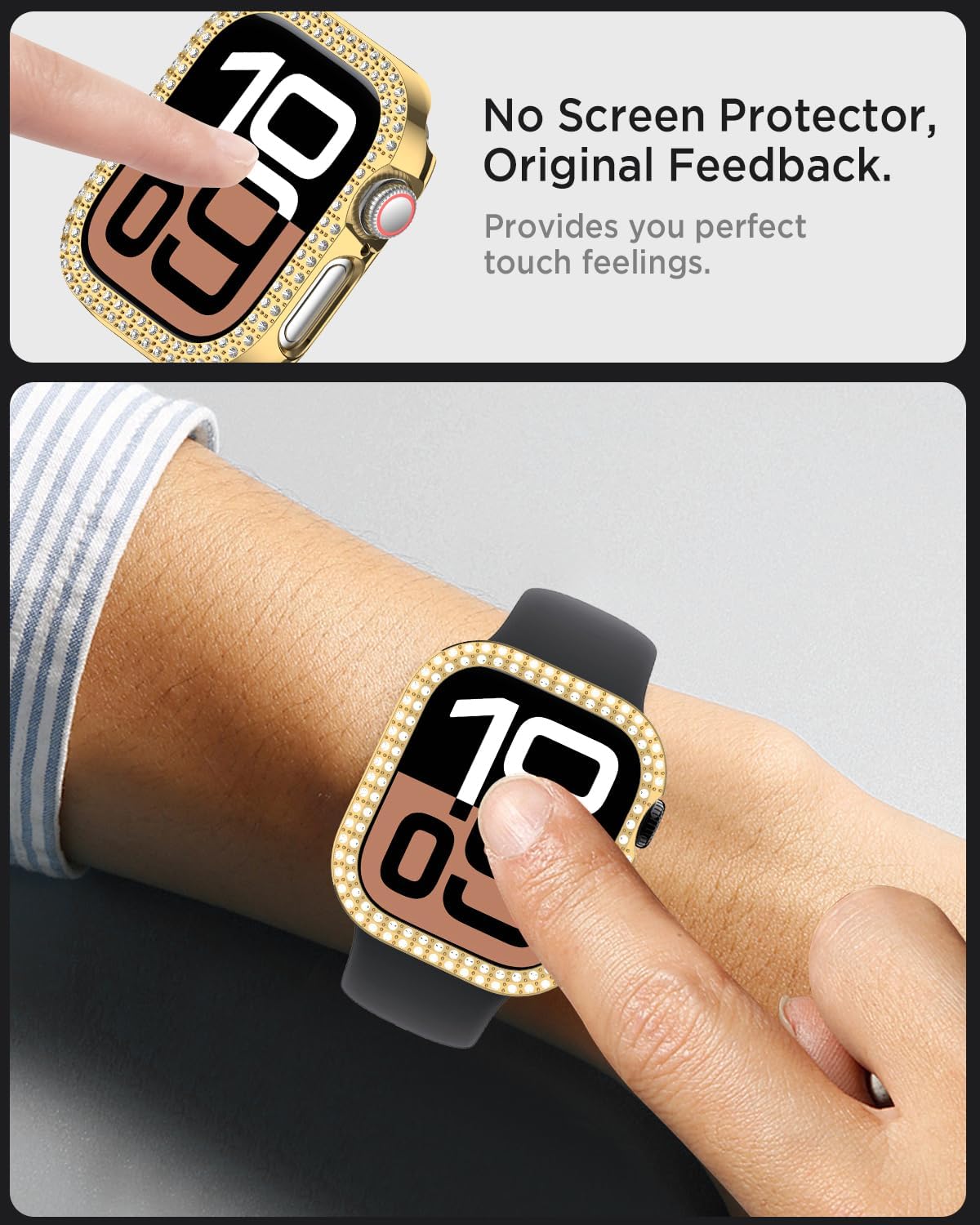 Miimall Bling Case Compatible with Apple Watch Series 11/10 Cover 42mm for Women, Luxury Diamond Rhinestone Crystal Shell, Hard PC Sparkling Frame for Apple Watch Series 11/10 Bumper 42mm-Gold - Image 4