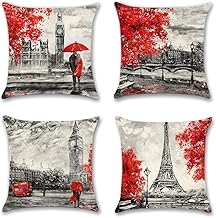 مجموعة من 4 أغطية وسادة من ارتسكوب، غطاء وسادة مزخرف من البوليستر والكتان للأريكة والسيارة والمنزل 45 × 45 سم (أحمر زوجين)