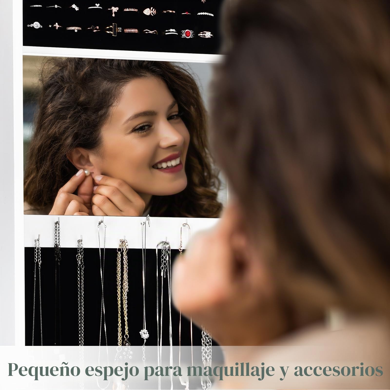 HOMASIS Espejo Joyero de Pared o Puerta Gabinete de Joyería con Espejo de Figura Completa Espejo Joyero con 2 Espejos para Maquillaje, Organizador de Joyería, Blanco,TF10821GRDE-HS