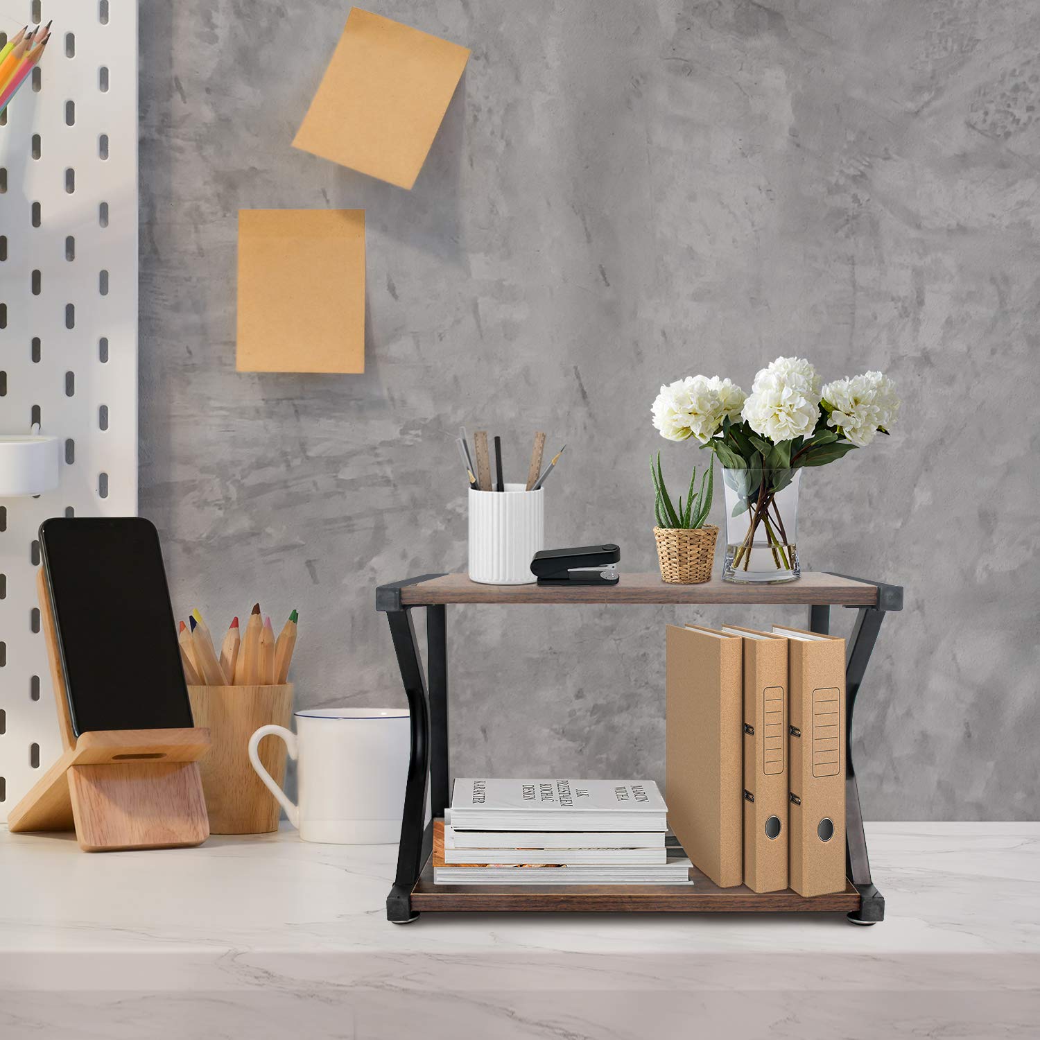 Desktop Printer Stand with 2 Tier Storage Shelf, Home Printer Stands as