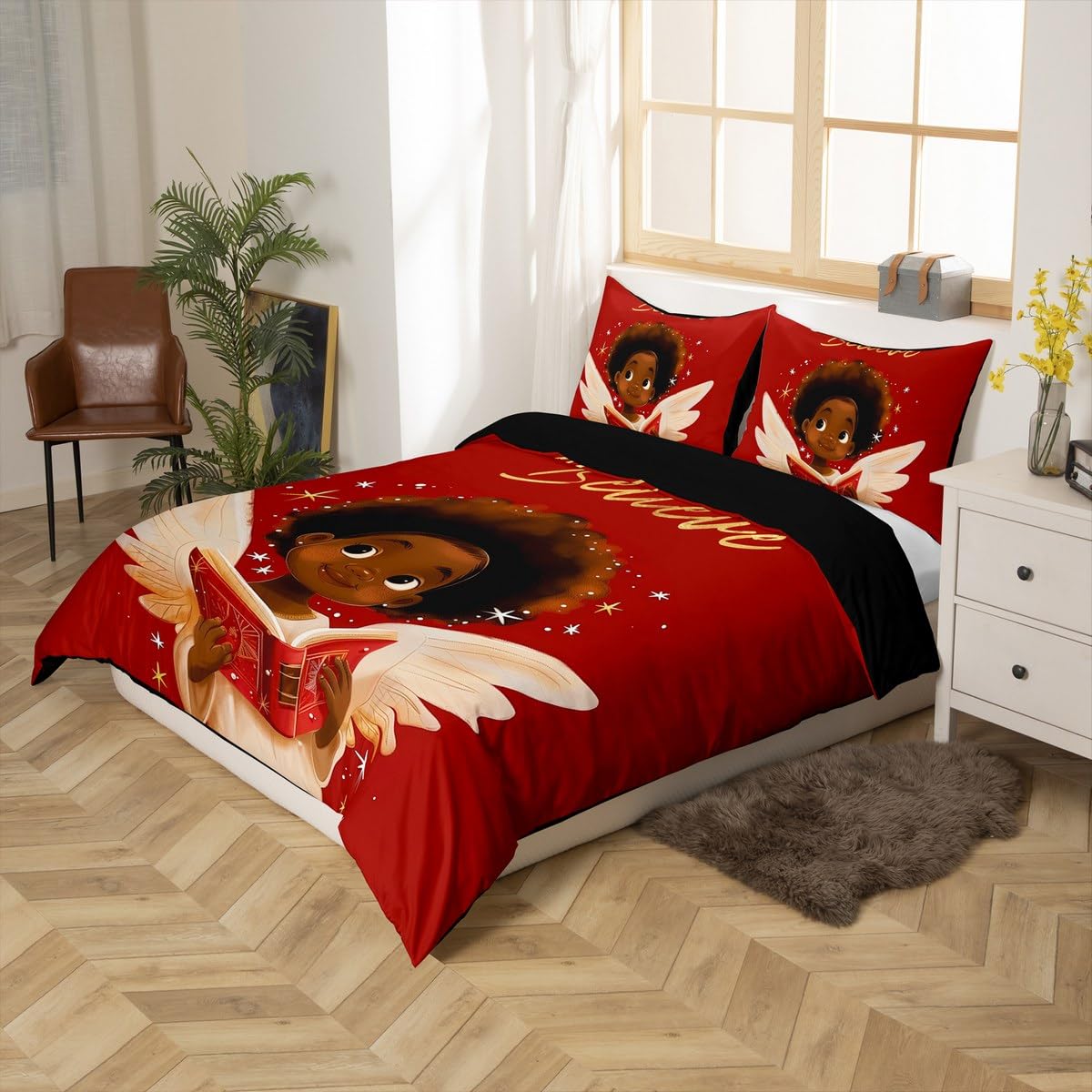 Homewish Merry Christmas poszewka na kołdrę podwójny czarny Święty Mikołaj dekoracje świąteczne zestawy pościeli, afroamerykański anioł narzuta na łóżko czarny afro świąteczny prezent zestaw łóżek