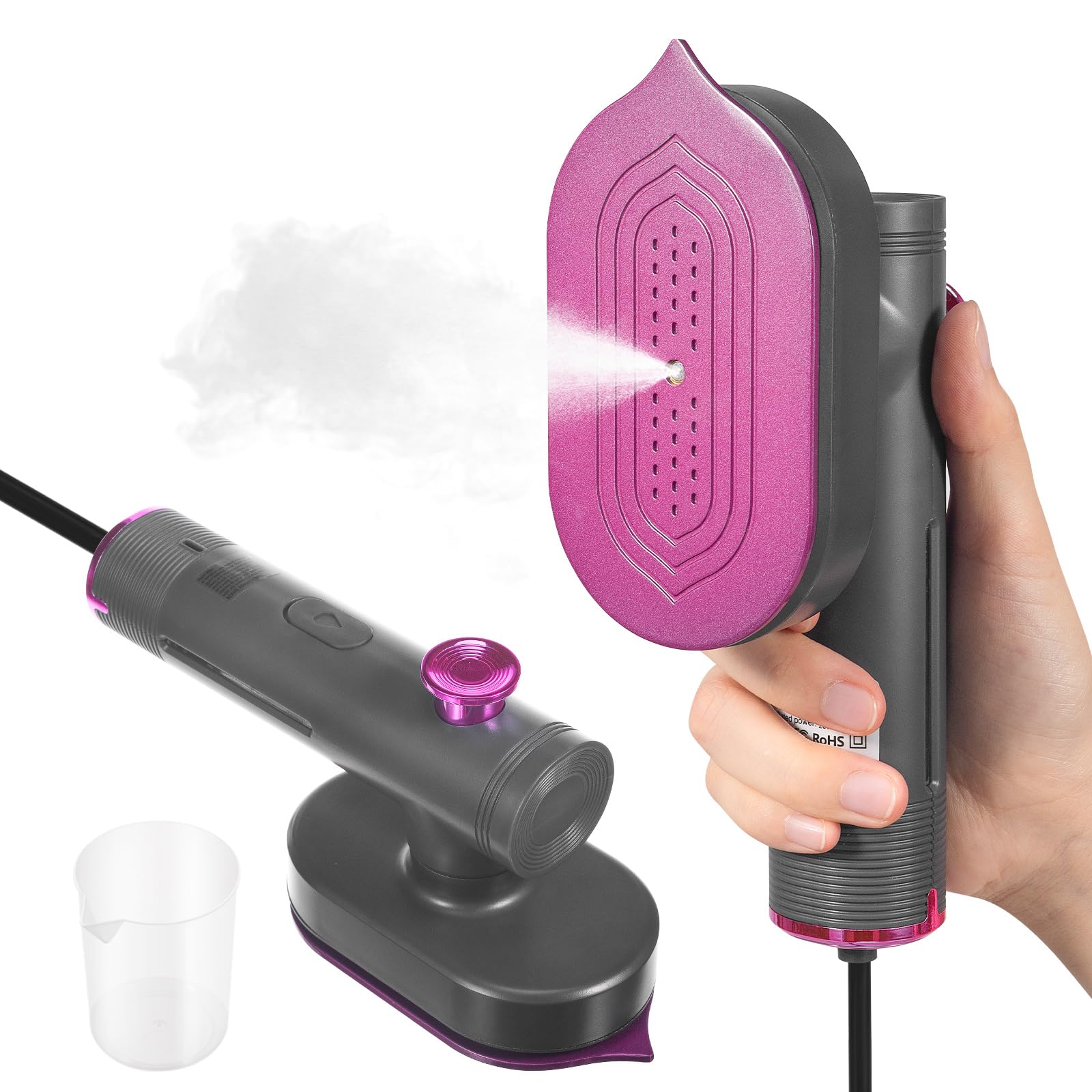 Travel Steamer for Clothes Portable Mini, Steamer for Clothes Steamer Handheld, Steamer Iron Support Dry and Wet Ironing, 60ml Fabric Wrinkle Remover with Measure cup for Home Office Travel