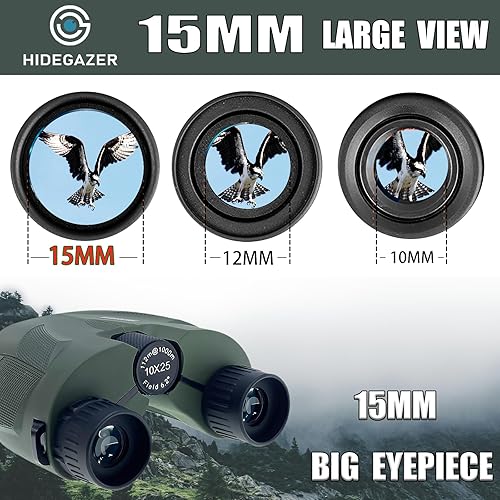 Miniatura 4 de HIDEGAZER Binoculares de alta potencia para adultos y niños, prismáticos compactos de 10 x 25 pulgadas para observación de aves, binoculares de