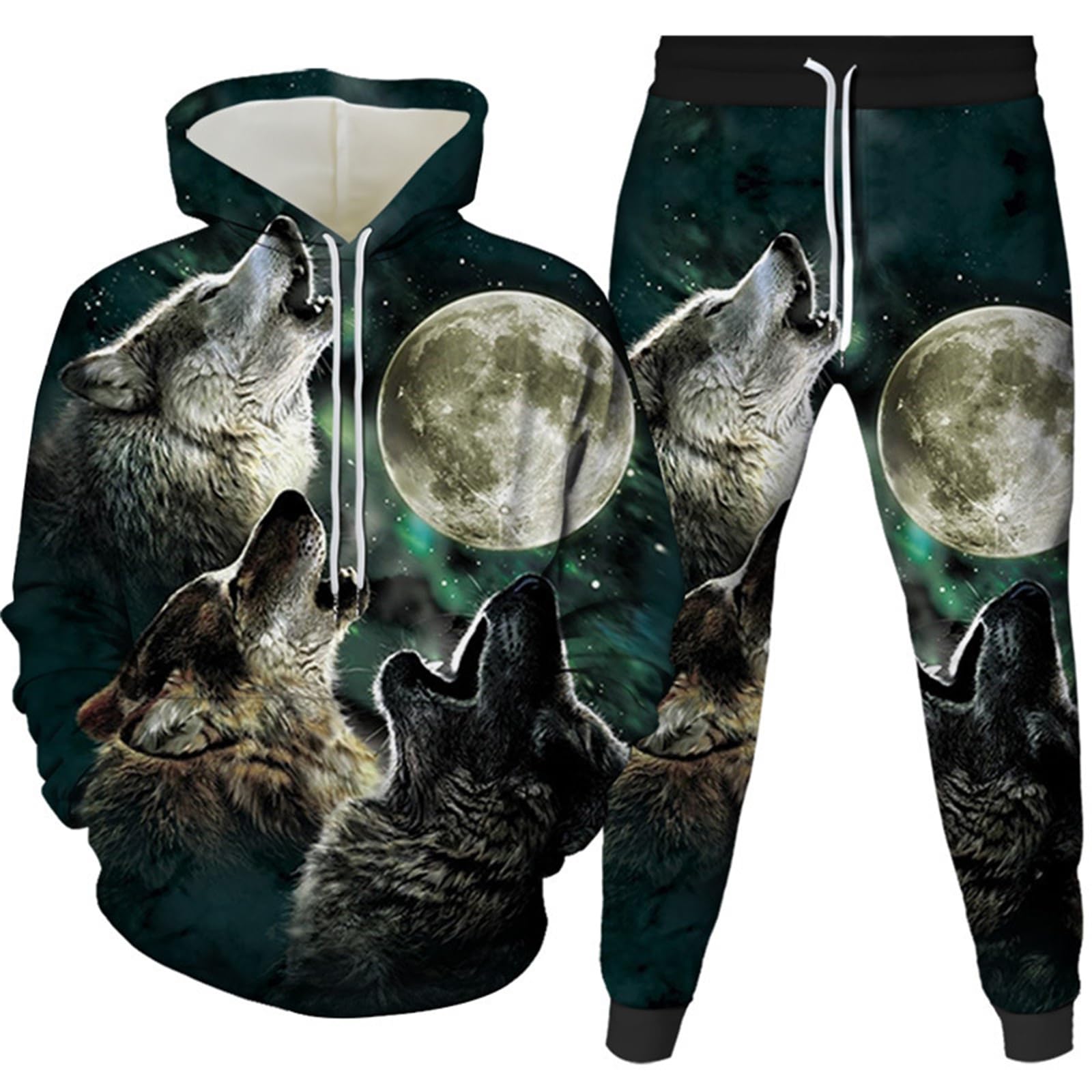 Keephen Men's # 5 Tracksuit Set Animal Wolf 3D Printed Hoodie And Joggers Pants Set Hip Hop Autumn Winter Two Piece Set Sportswear