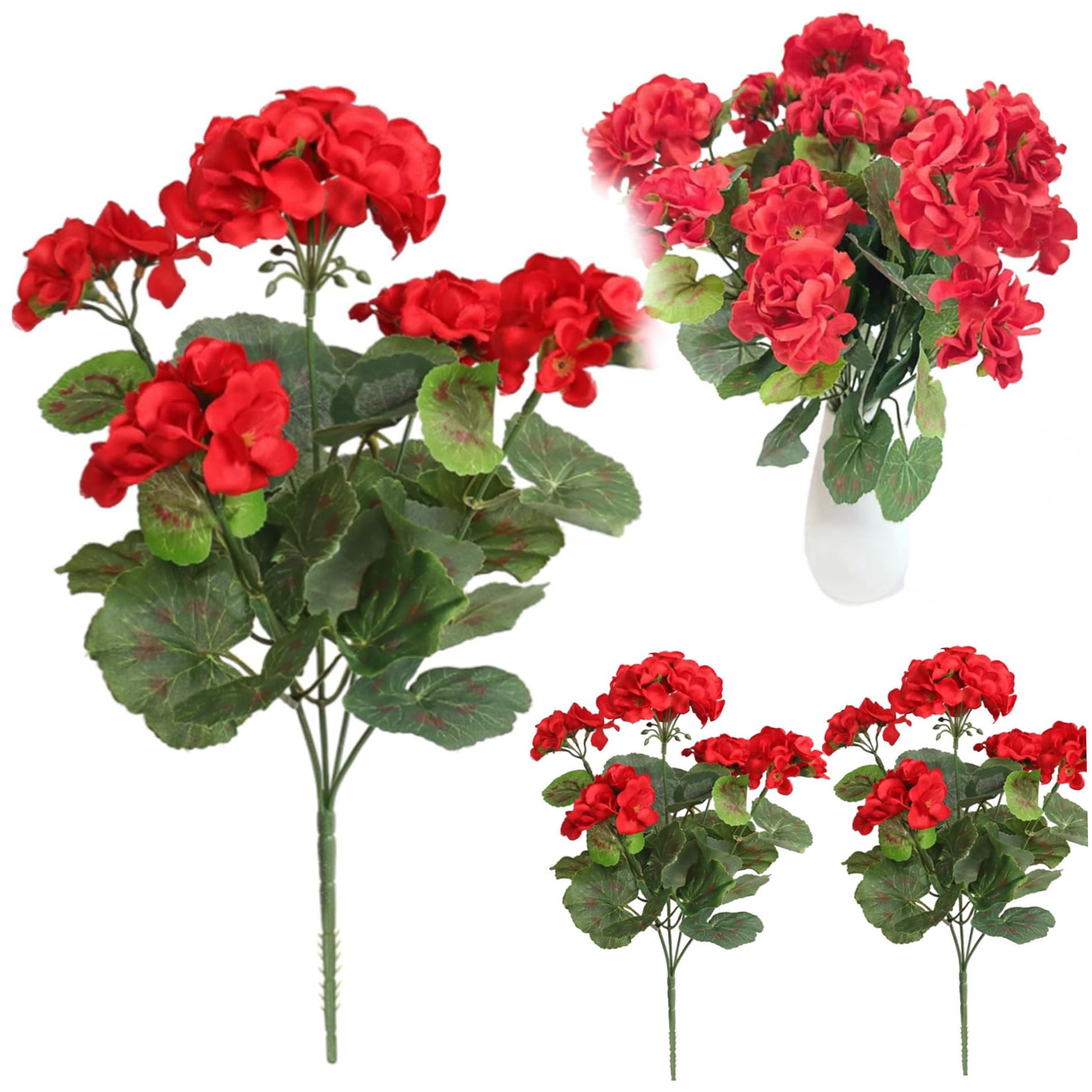 Ngbbby Artificial Geraniums for Outdoors 3PCS 14inch Silk Outdoor Artificial Flowers UV Resistant Red