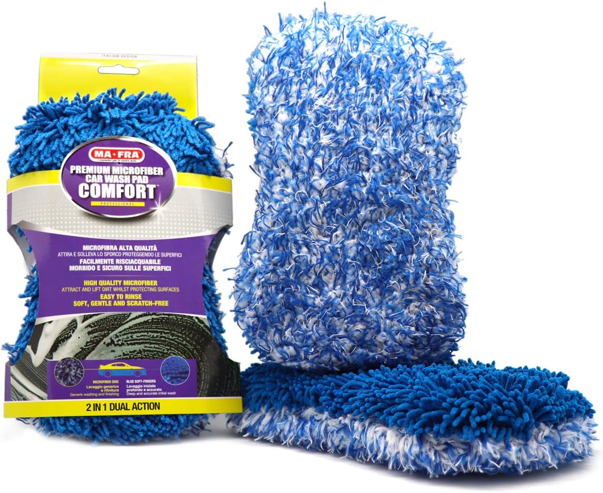 Ma-Fra, Comfort Car Wash Pad, Dual Action Microfibre Cloth, Removes General and Stubborn Dirt, Ideal for Car Body Care