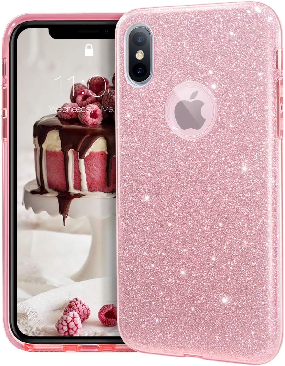 MATEPROX iPhone X Case, iPhone XS Shiny Glitter Shining Protector 3 in 1 Design Case for 5.8 Inch iPhone X/XS-Pink