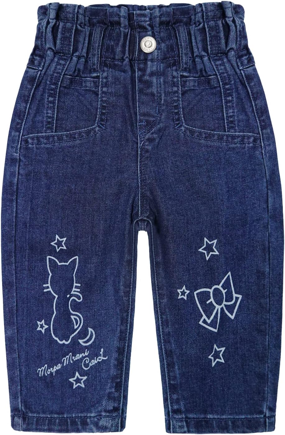KIDSCOOL SPACE Baby Little Girl Jeans,Paperbag Elastic Waist Cute Printed Denim Pants