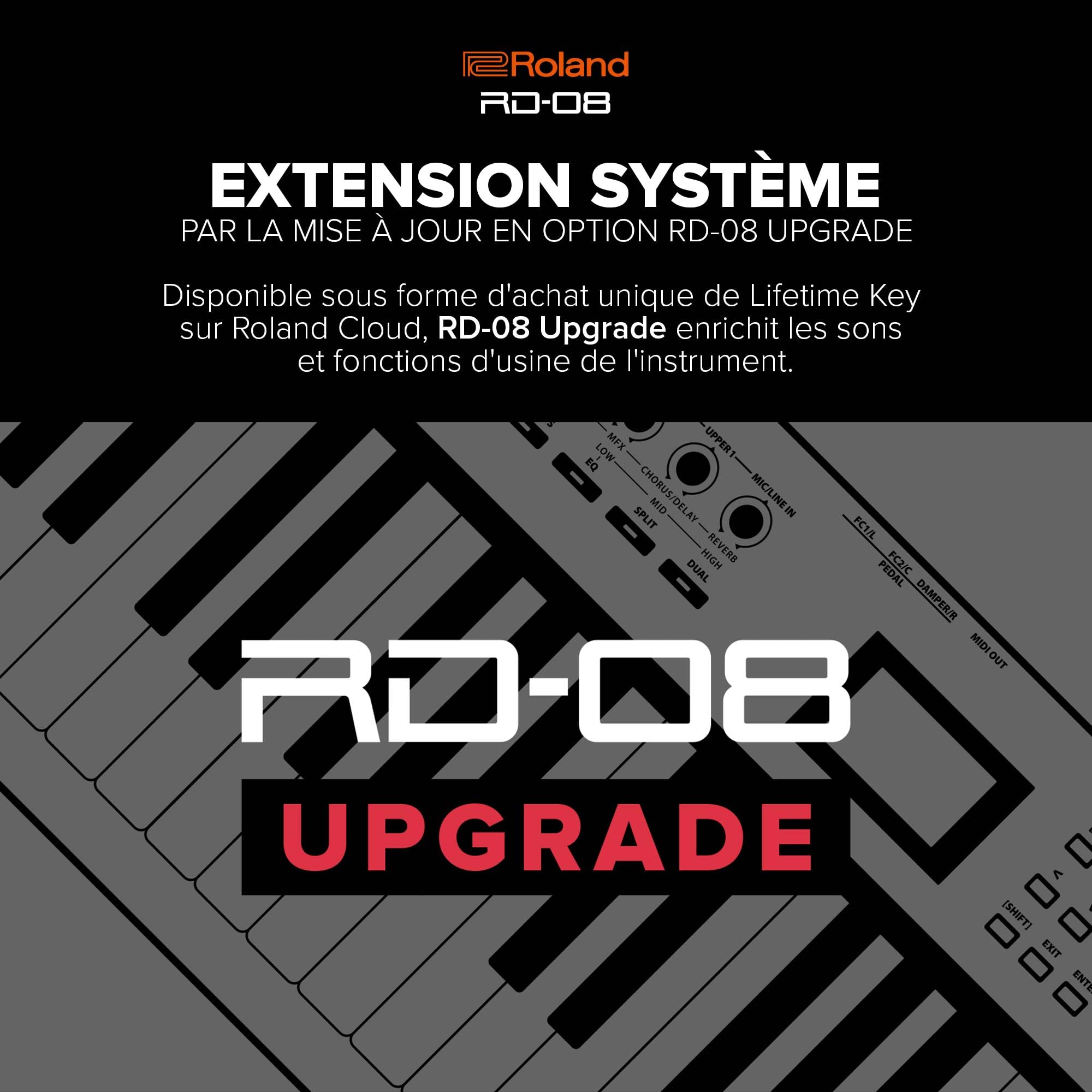 Roland Piano de scène RD-08 | Sons et jouabilité authentiques | Modèle épuré | Clavier PHA-4 88 touches lestées | Fonctions extensibles | Plus de 3000 sons