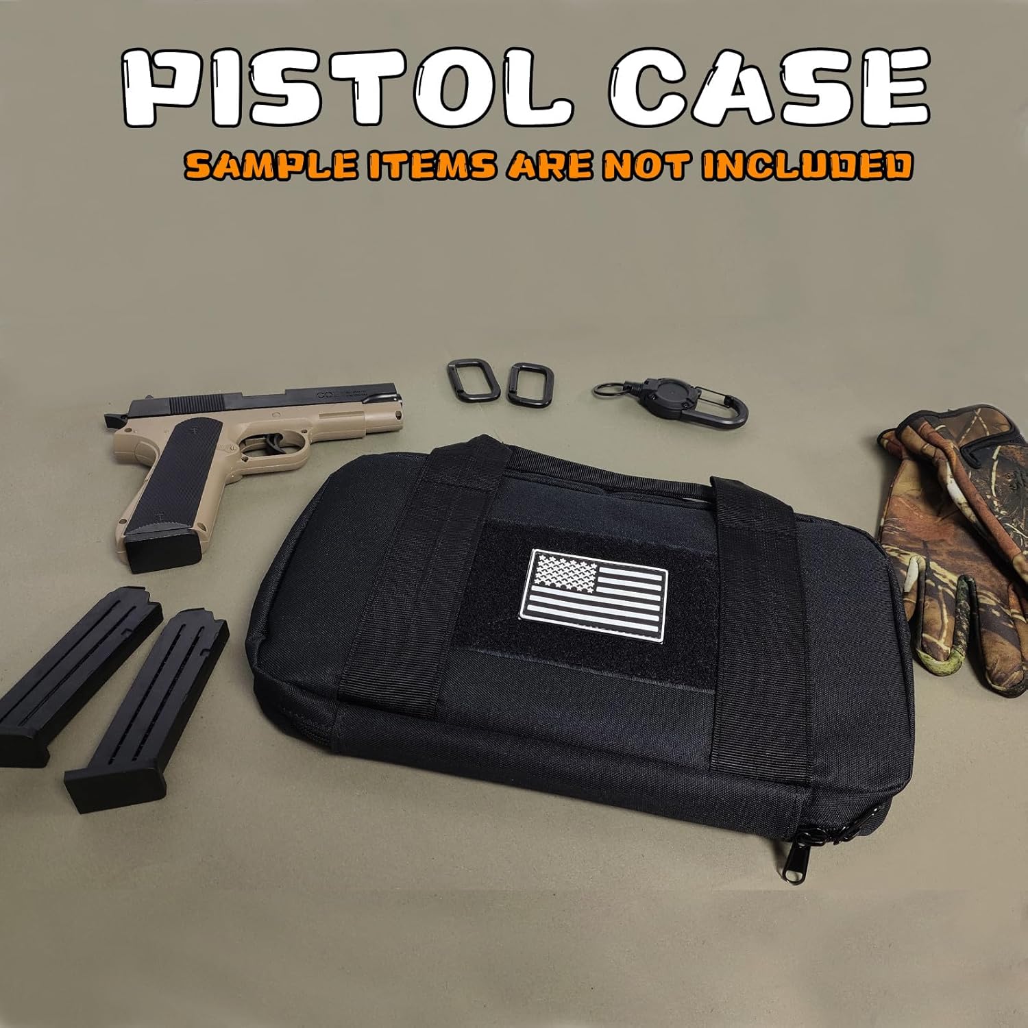 Soft Pistol Gun Case Tactical Handgun Range Bag Gun Carry Case Shooting Hunting Bag with 6X Magazine Slots and US Flag Patch - Image 6