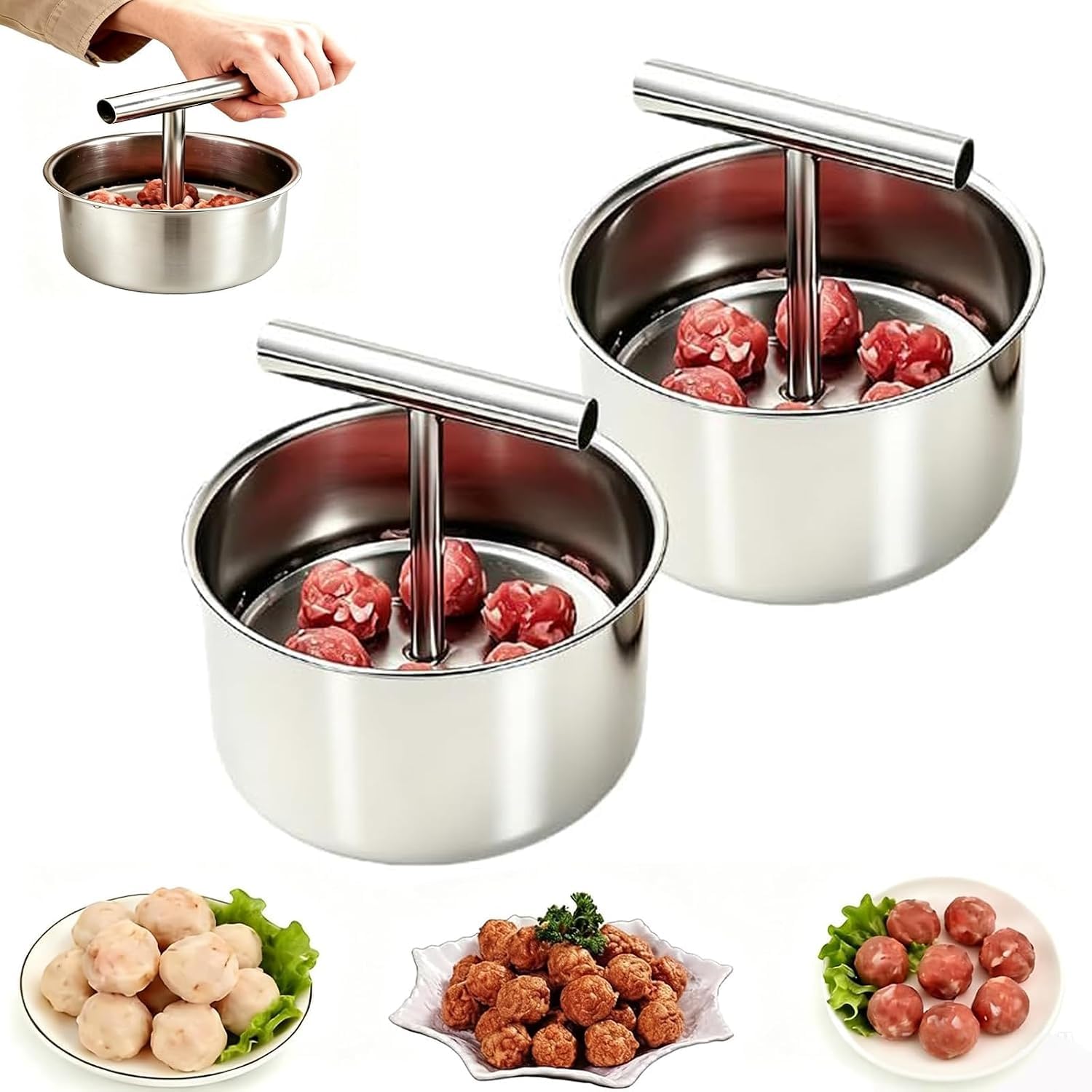 Kitchen Stainless Steel Meatball Mould, Non-Stick Press for Uniform Turkey,Veggie &amp; Dessert Balls,Easy-Clean Smooth Surface,Compact Storage，6+12Hole