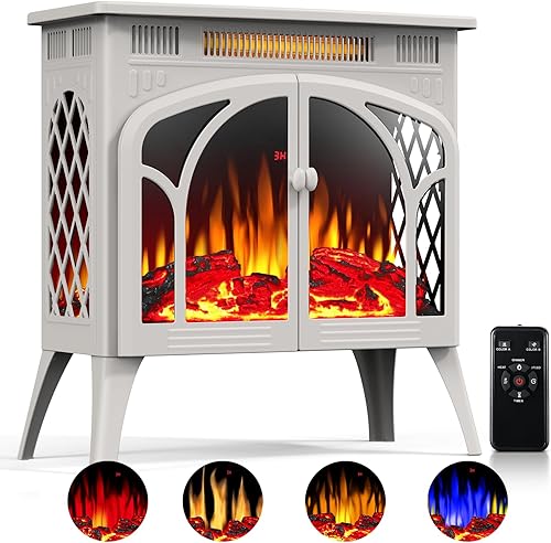 Calentador eléctrico de chimenea, estufa de chimenea infrarroja de 1500 W con llama 3D, chimenea eléctrica de 5100 BTU con control remoto, 16