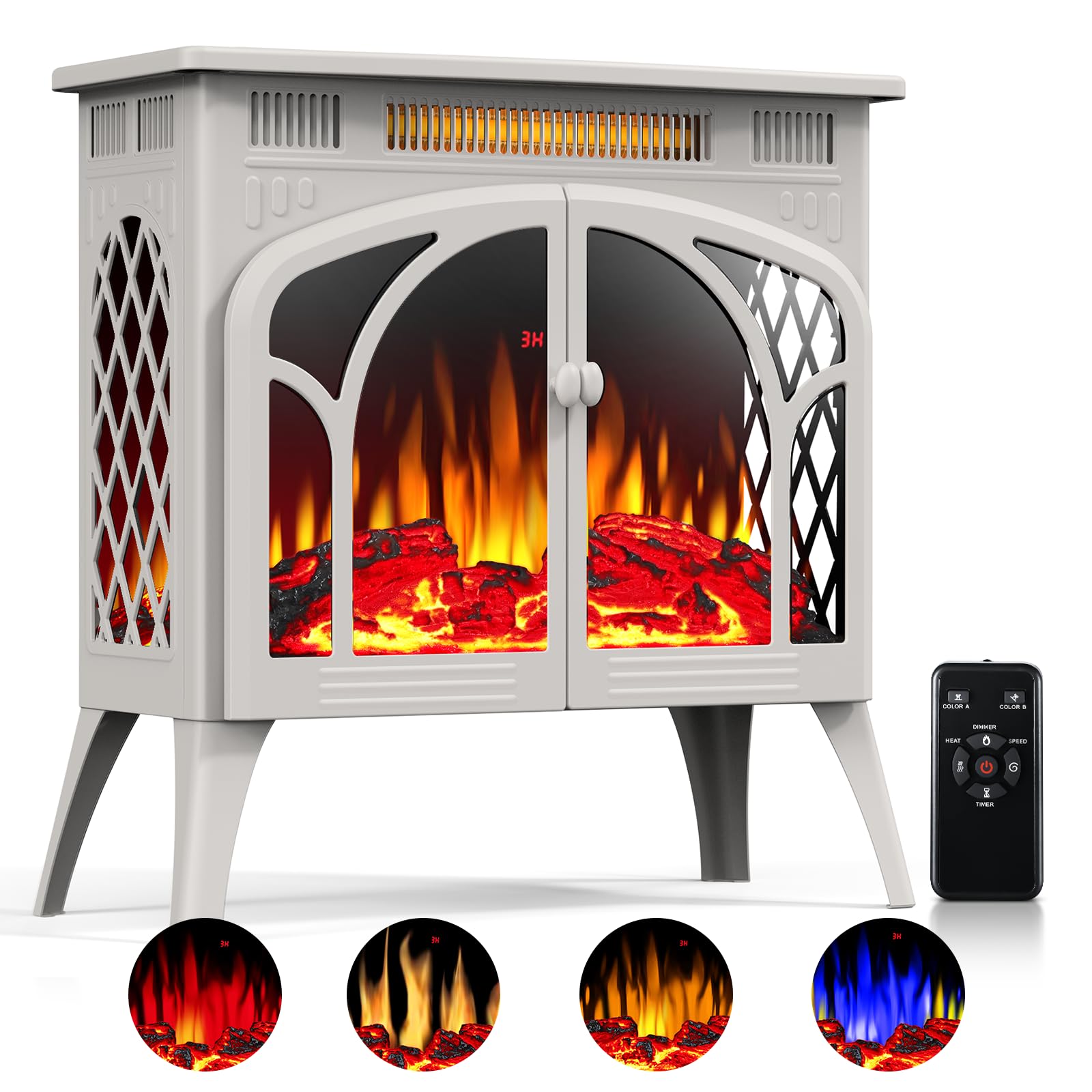 Amazon.com: Electric Fireplace Heater, 1500W Infrared Fireplace Stove with  3D Flame, 5100BTU Electric Fireplace with Remote Control, 16 Flame  Combinations u0026 8H Timer, Ideal for Indoor Outdoor Home Use, Beige : Home