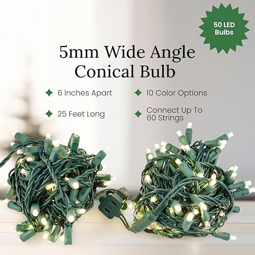 Miniatura 2 de Luces LED de Navidad profesionales  50 bombillas, 25 pies  Grado profesional para interiores y exteriores de 0.197 pulgadas de ancho angular cónicas