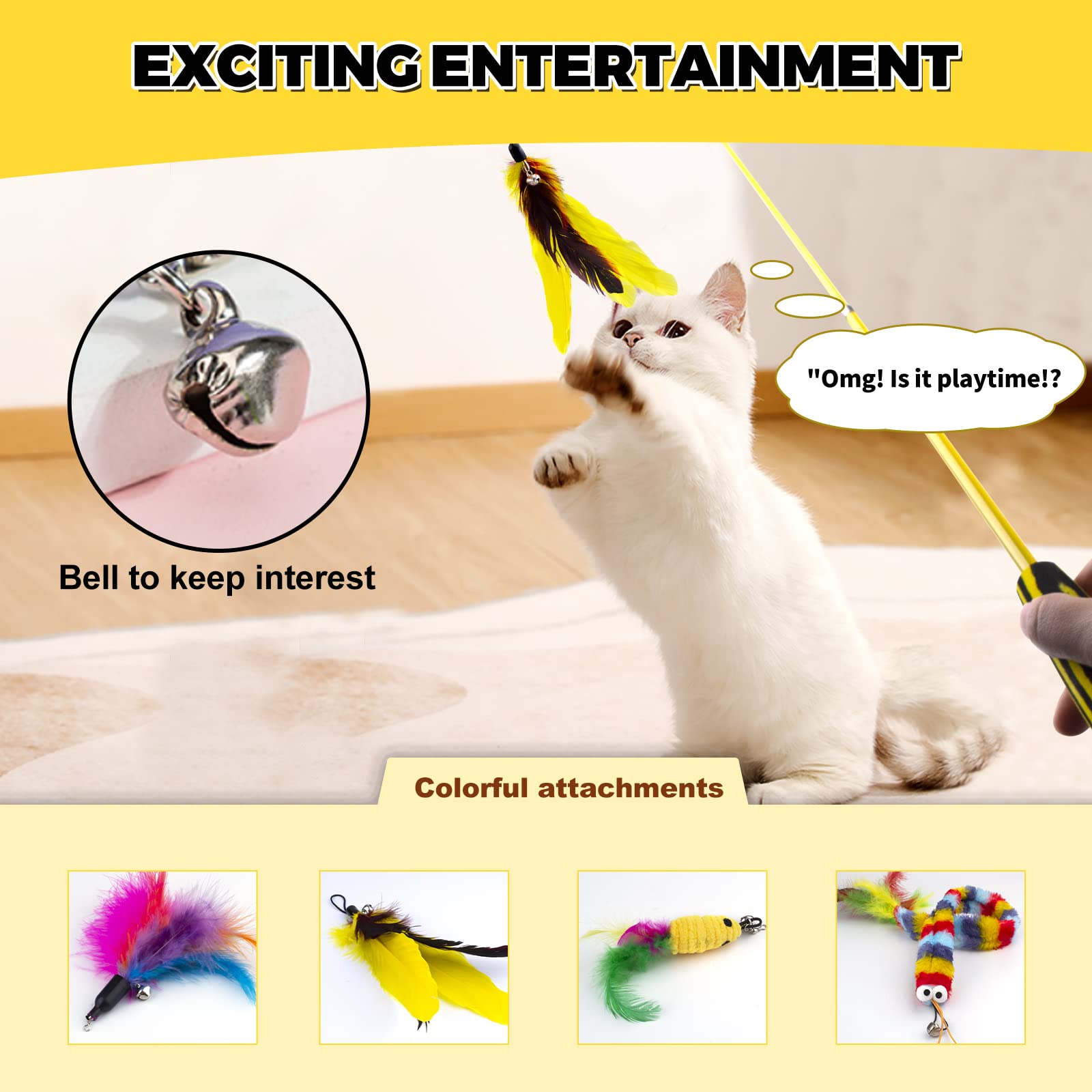 Cat String Toy Visland Interactive Cat Feather Toys Retractable ...