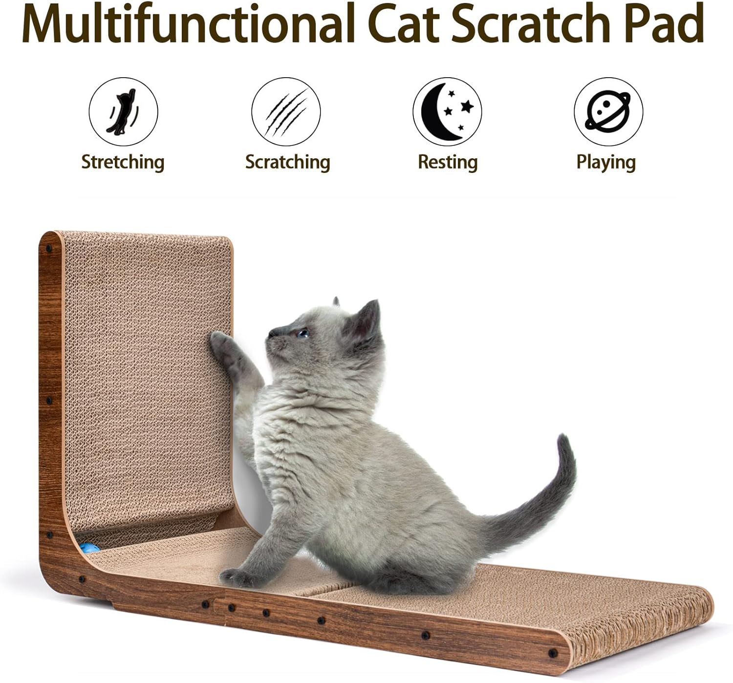 review L Shape Cat Scratcher Cardboard, 27.2 Inch Vertical Cat Scratcher for Indoor Cats, Furniture Wall Protector Cat Scratch Pad, Cat Scratching Board with Two Toy Balls, 3 Packs Catnip