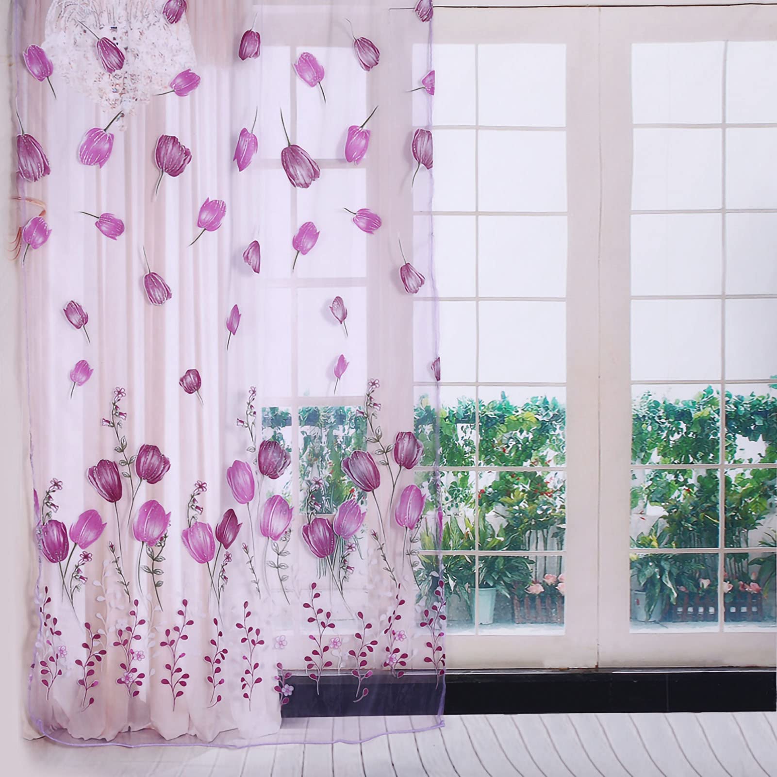 Rideau en tulle violet 100x200 pour décoration de fenêtre pastorale
