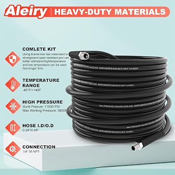 Sewer Jetter Kit for Pressure Washer,Water Jet Drain Cleaning Hose with Corner Rotating Button Spring Nose 1/4 NPT Sewer Cleaning Tool High-Pressure Nozzles,5800 PSI 100 FT