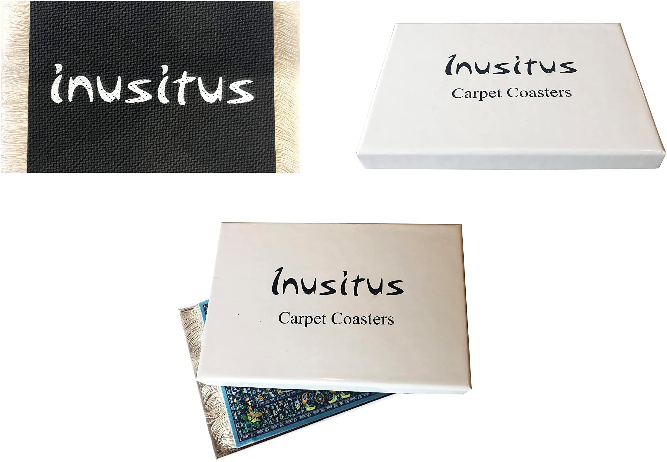 Inusitus Set of 4 Rug Table Coasters | Oriental Design Fabric Carpet Drink Mats (Mix-2)