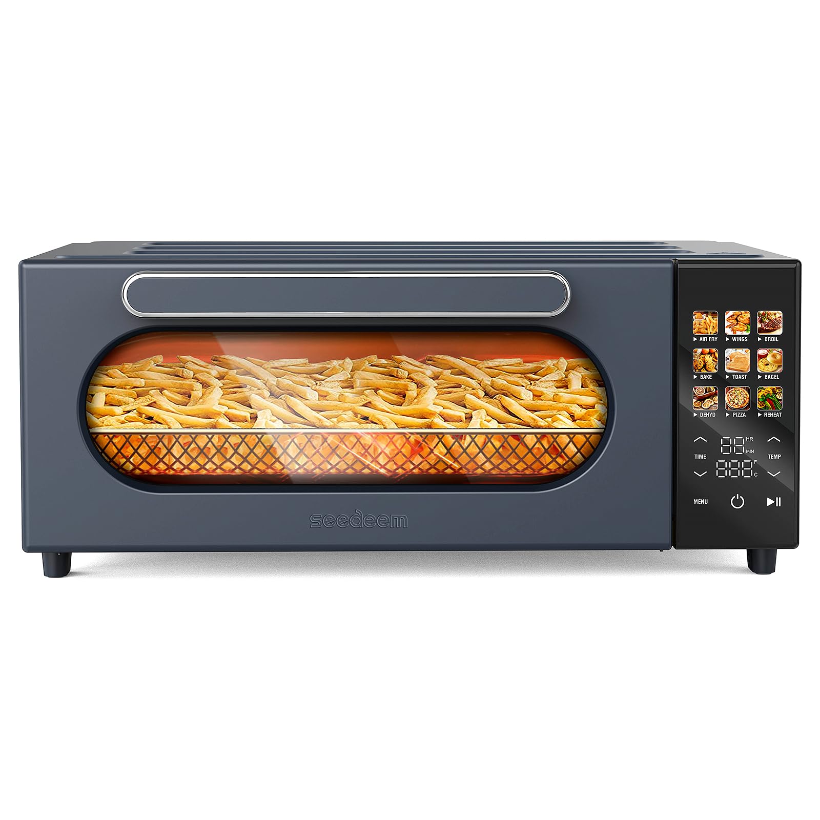 SEEDEEM 10-in-1 Air Convection Toaster Oven, 15L Convection Toaster Oven Cooker with Color LCD Display and Touch Screen, Toaster, Air Fryer, Dehydrate, 4 Accessories Included, 1800W, Ash Gray