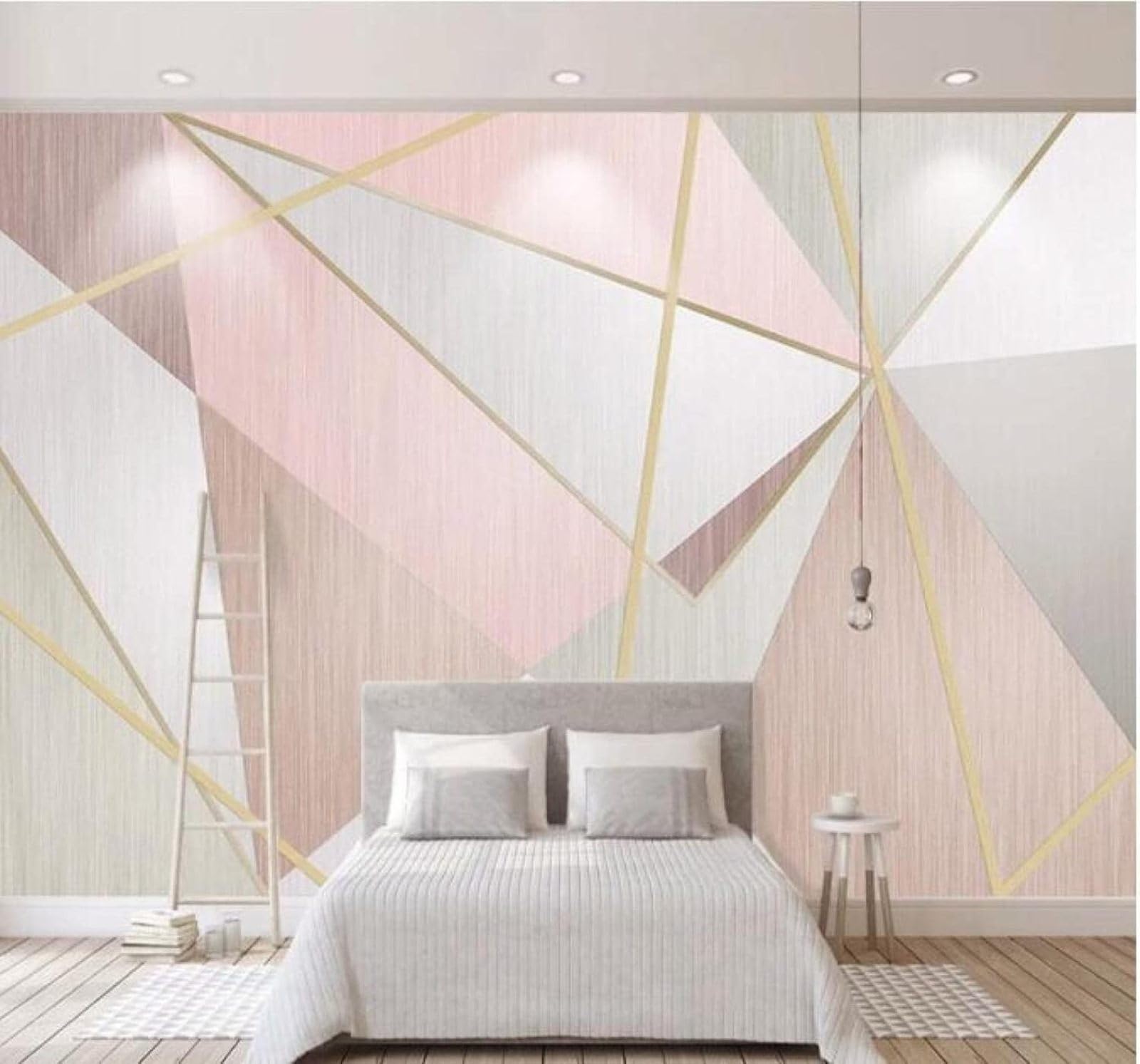 Xlming 400Cm×280Cm(B×H) Minimalist Pink Geometric Triangles Gold Lines 3D Wallpaper Luxury Silk Study Dining Feature Sofa Grey Bedroom Living Room Tv Decorative Wall-400Cm×280Cm