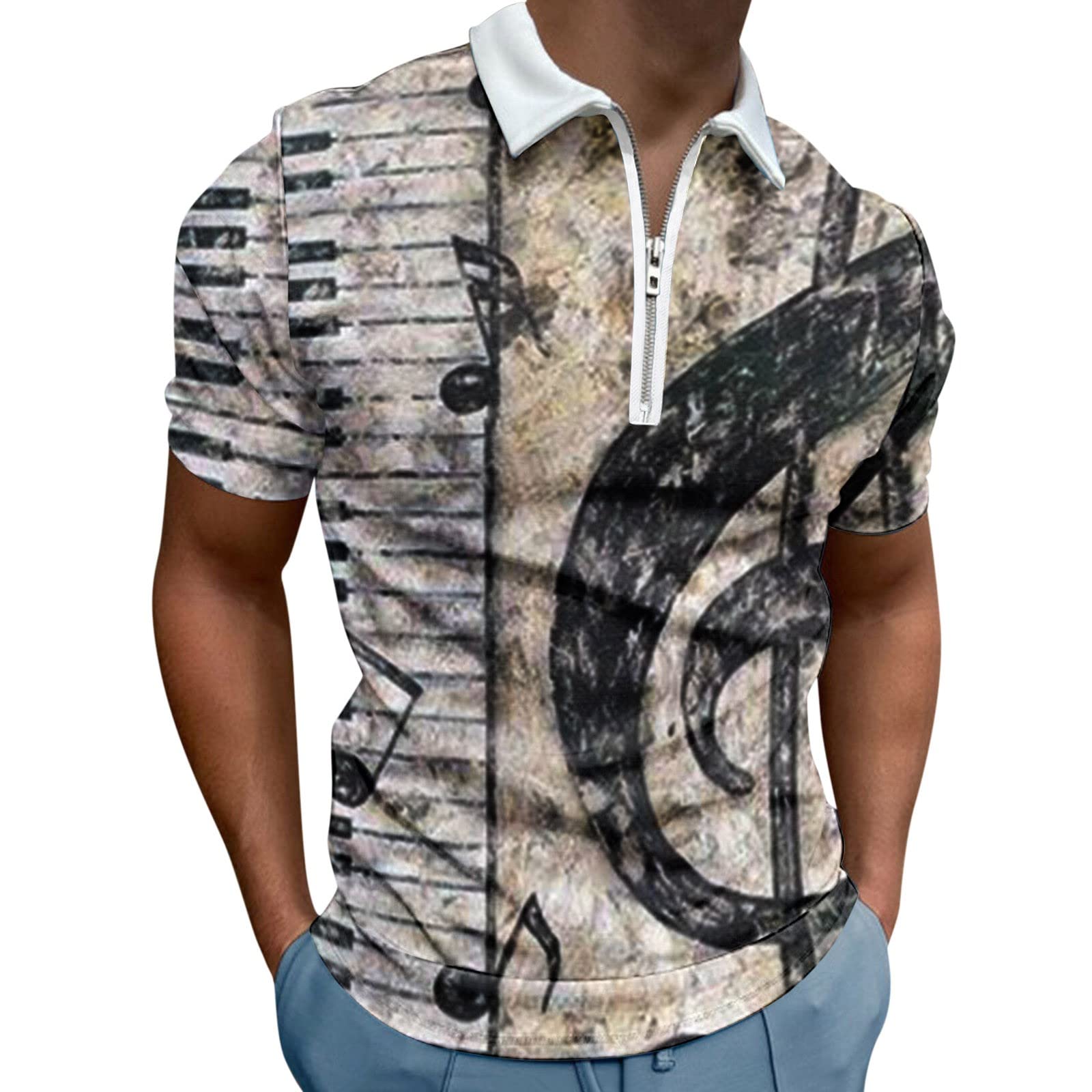 GenericStretch Zip Shirt for Men Lightweight Muscle Shirt Turtle Neck Shirt Men Short Sleeve Men's Shirts Casual Summer Top