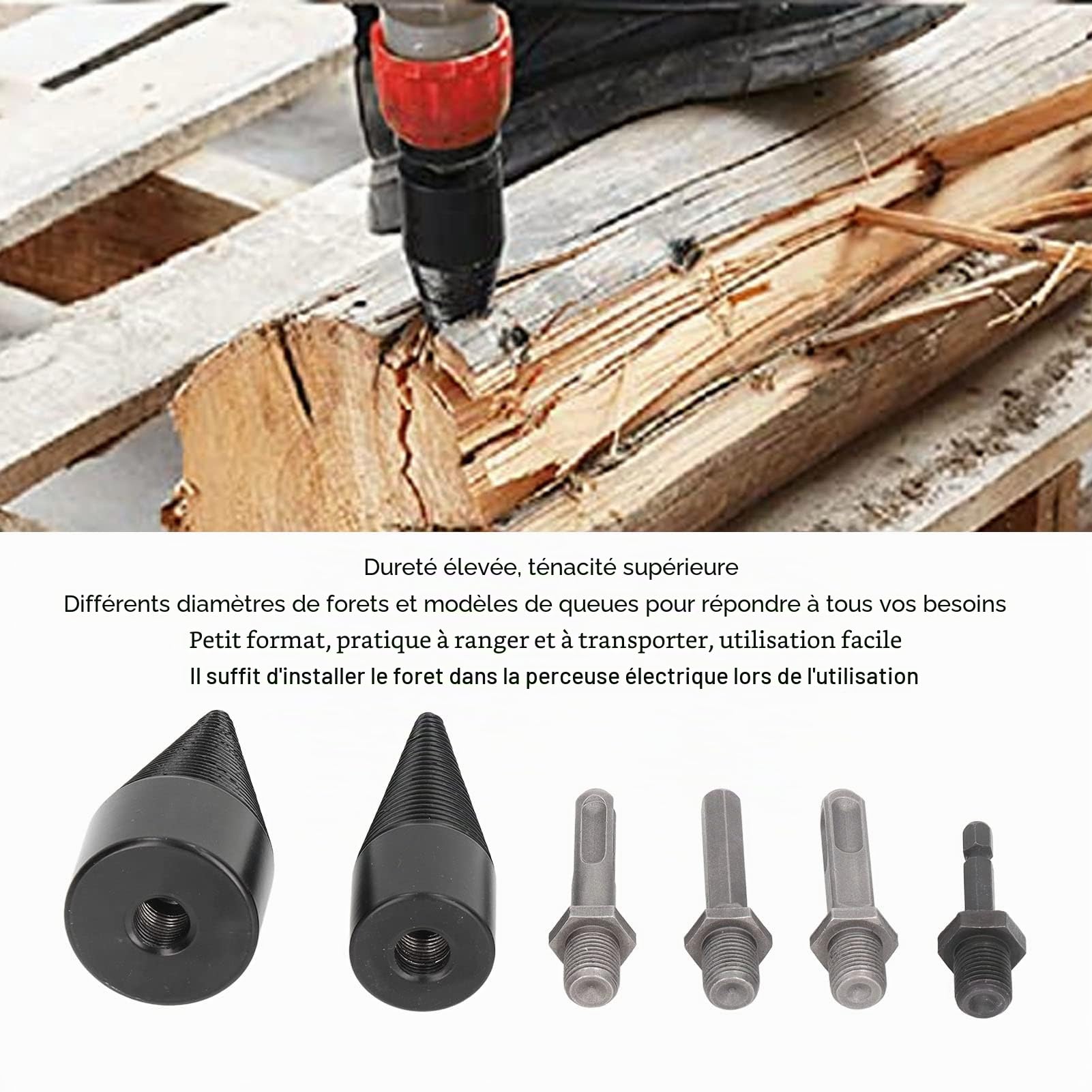 Perceuse Cône Fendeuse à Bois 42 Mm, Fendeuse à Bois Vis Cône Bois 32 Mm 42 Mm pour Perceuse Perceuse étagée Coupe-Bois Bois de Chauffage Fendeuse à Bois Perceuse à Cône en Acier