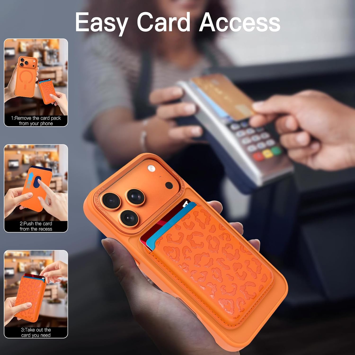 MOWIME Magnetic Case for iPhone 17 Pro Max [Compatible with Magsafe] [with Wallet & Card Holder] [Cute Cheetah Print] Slim Translucent Matte Case for iPhone 17 Pro Max 6.9" 2025, Orange - Image 5