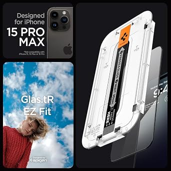 Spigen iPhone 15 Pro Max ile Uyumlu Ekran Koruyucu Cam Kolay Kurulum Glas.tR EZ Fit Full Cover (2 Adet) Black - AGL06873
